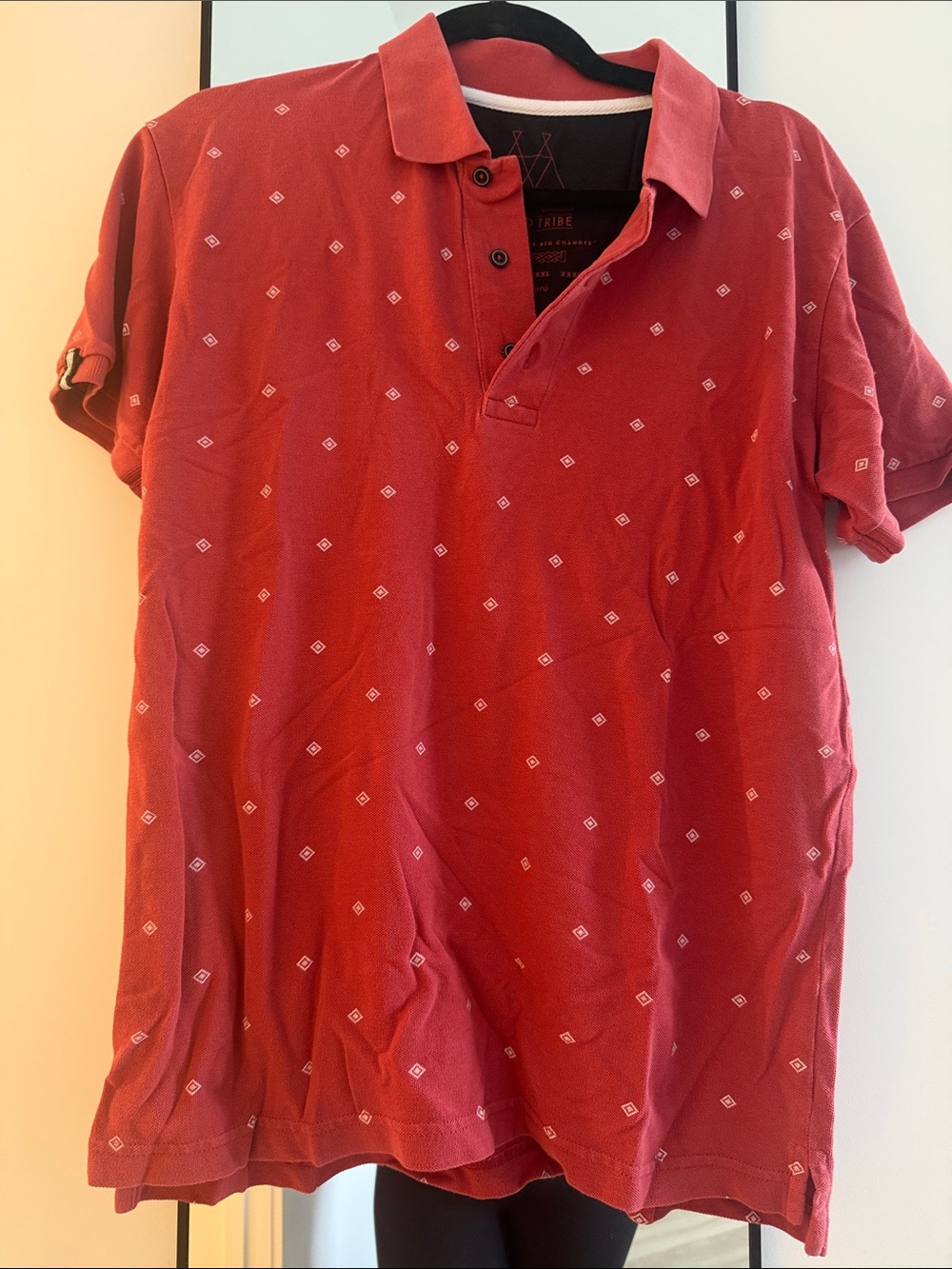 Men's Red Polo Shirt with Micro Diamond Print